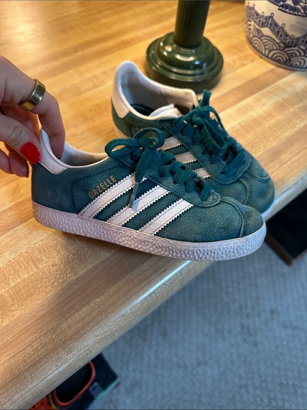 adidas Teal Suede Gazelle Sneakers with White Stripes little kids